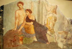Pompéi, femme auprès d'un faon, scène de culte à Bacchus ? conservé au Louvre-Lens