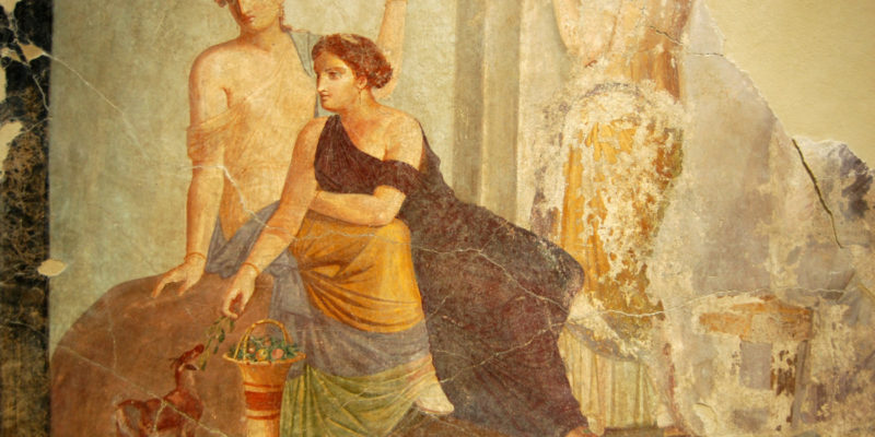 Pompéi, femme auprès d'un faon, scène de culte à Bacchus ? conservé au Louvre-Lens